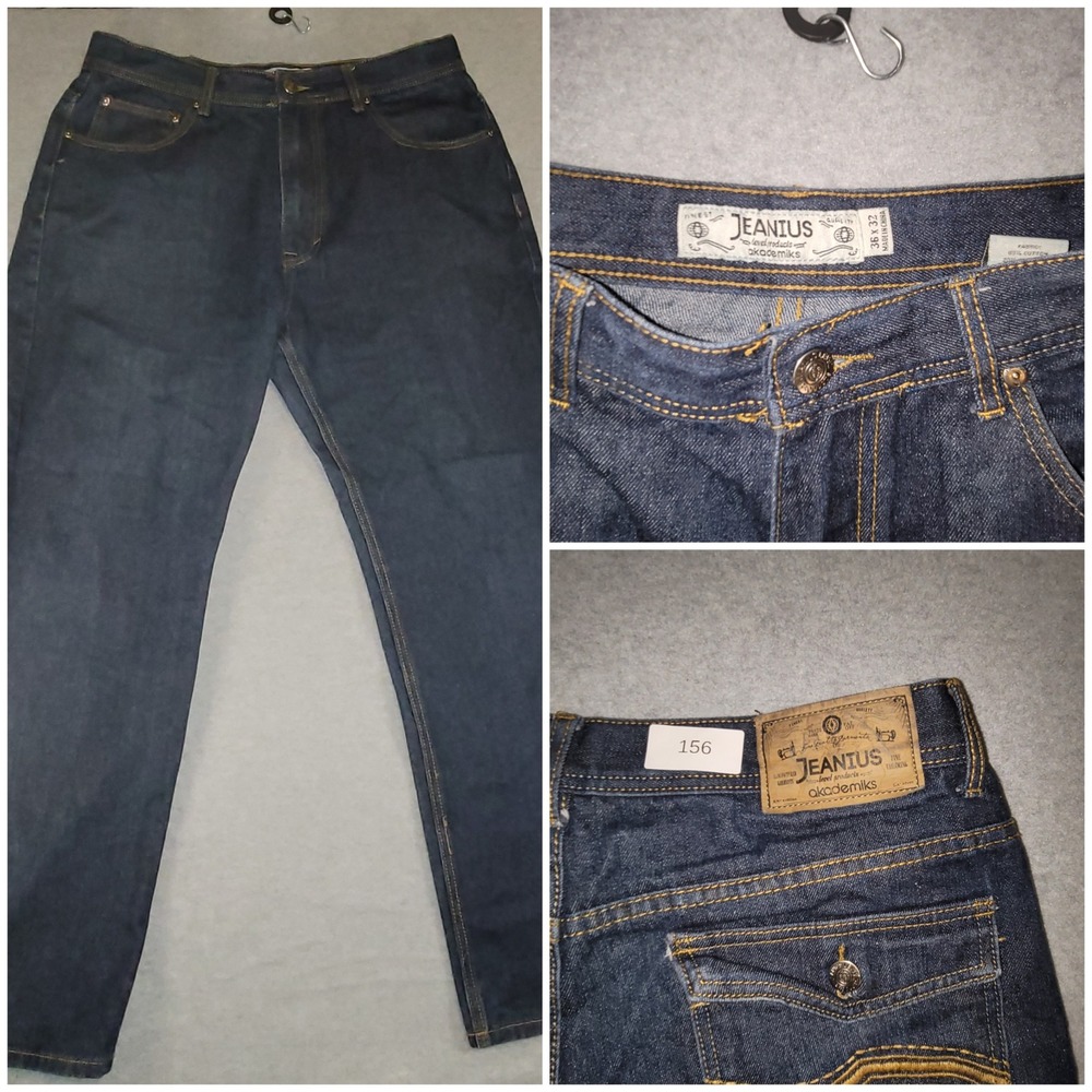 Akademiks Jeanius Mens Dark Wash Straight‎ Leg Embroidered Pocket Jeans 36x28